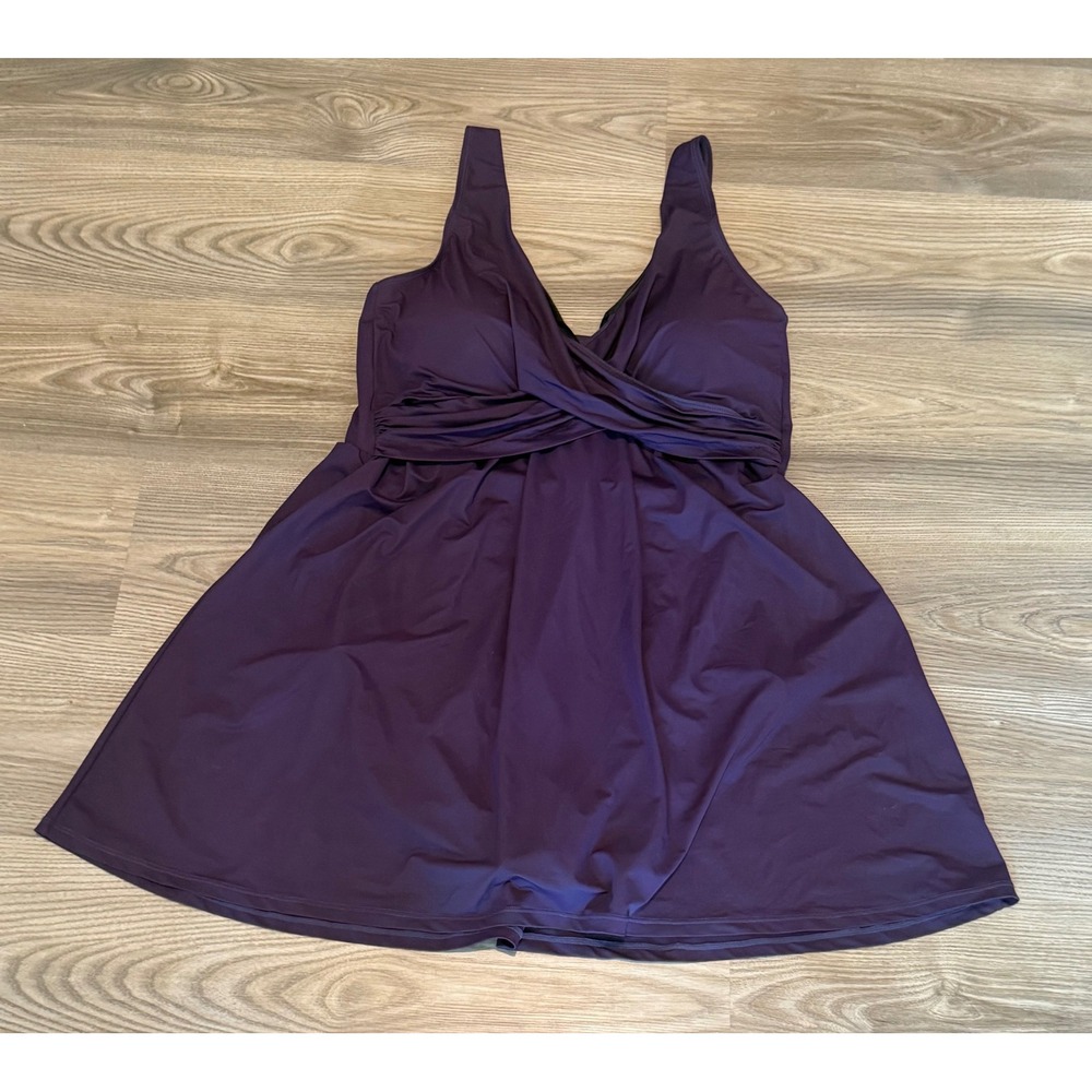 Lands' End Womens Purple Surplice Swim Dress One Piece Swimsuit Size 16